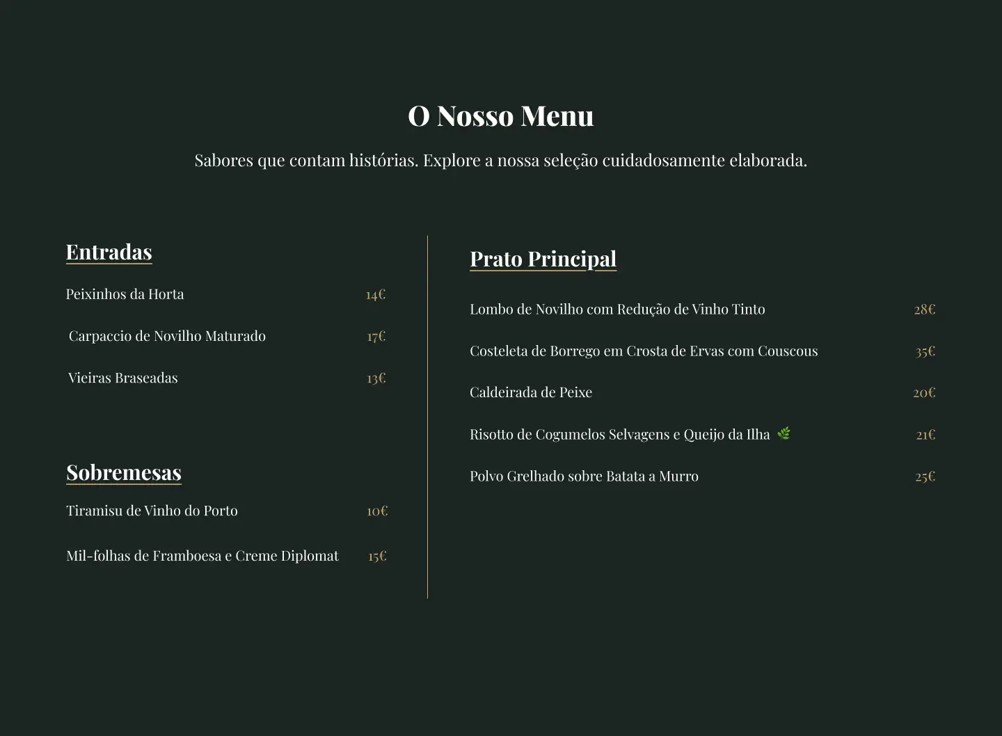 Menu da Quinta do Sabor